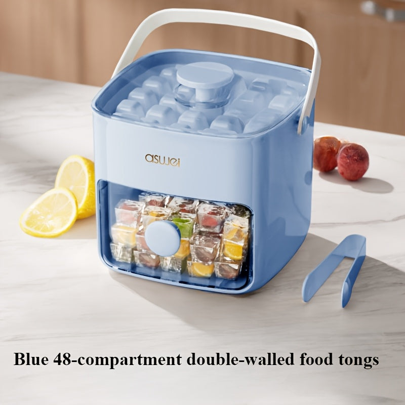 Portable Ice Maker for Refrigerator with 48-Cube Capacity, Ice Clip, 2 Compartments