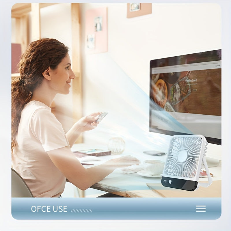 Koʻchma USB stol ventilyatori, oynali, 16.51cm, 5 tezlik, buklanuvchi, qayta zaryadlanadigan