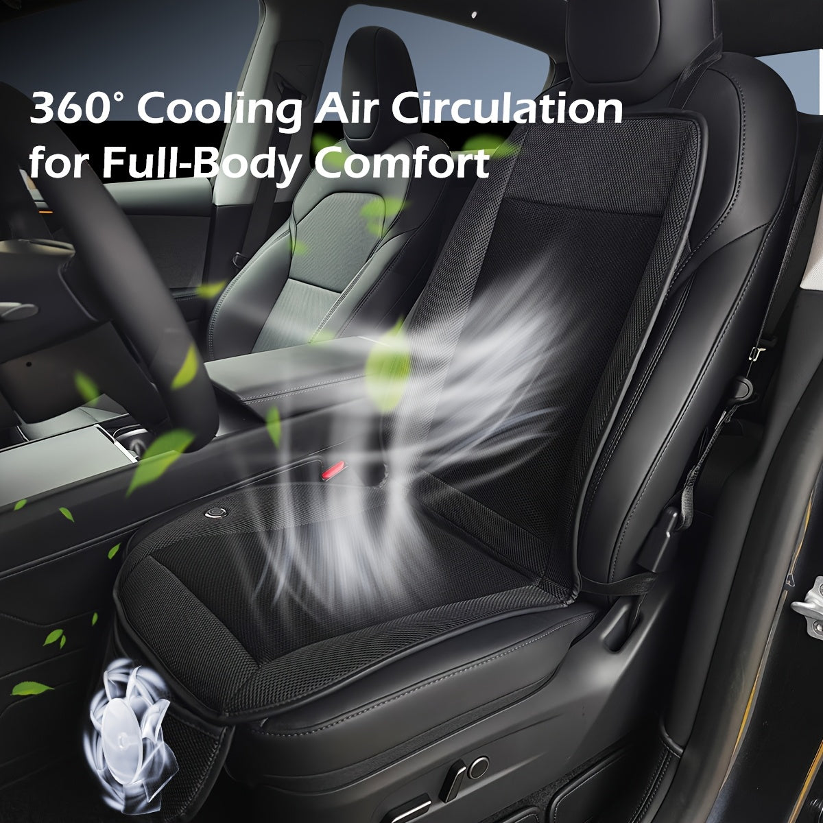 Car Seat Cushion With 360° Turbo Fan, Breathable Mesh, Portable Cooling