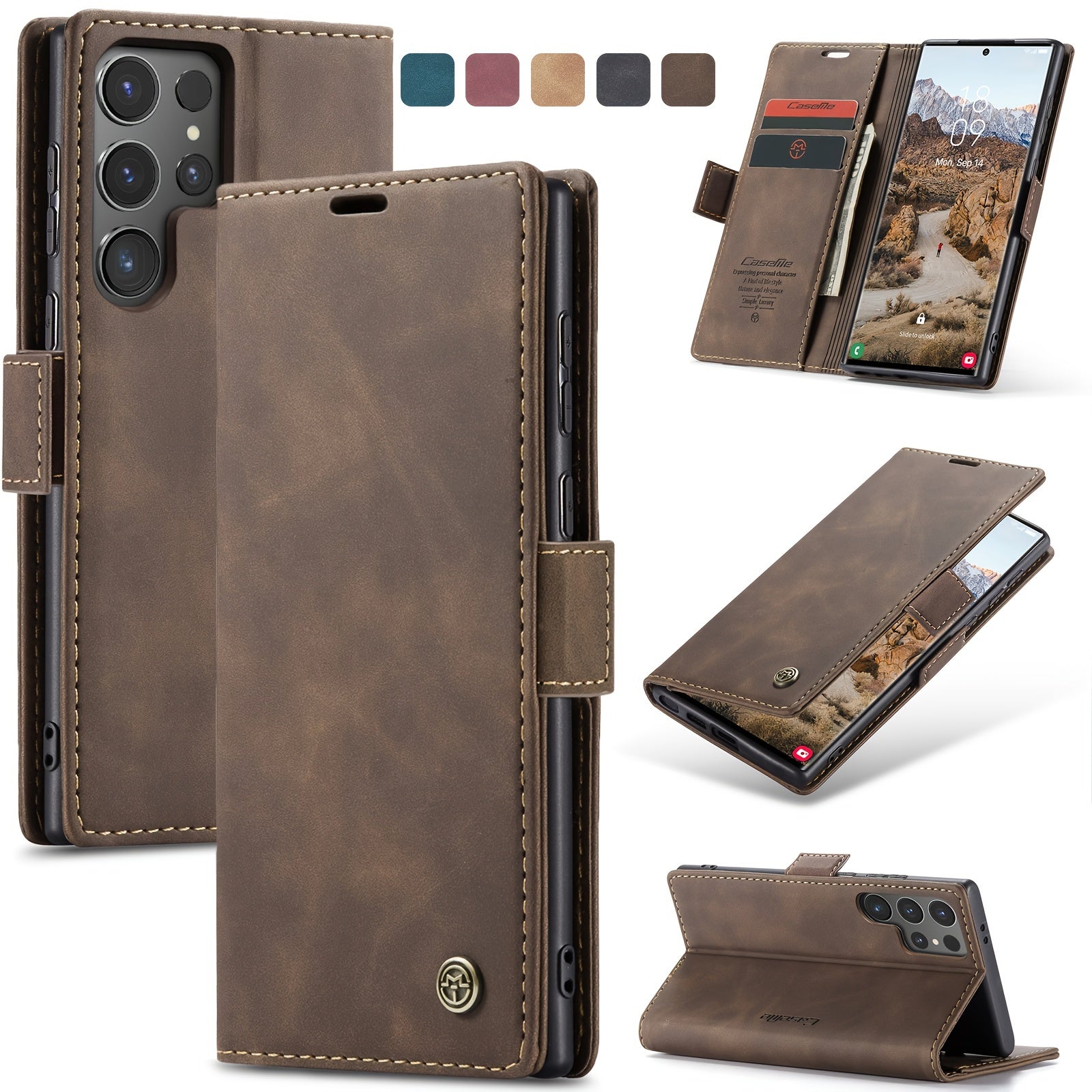 Retro Frosted Faux Leather Flip Phone Case for Samsung Galaxy S21 FE S22 Plus S23 Ultra S24 Ultra S25 S25 Plus
