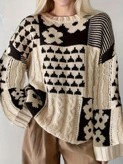 Женский свитер больших размеров с геометрическим узором, длинные рукава, круглый вырез, осень, повседневный
