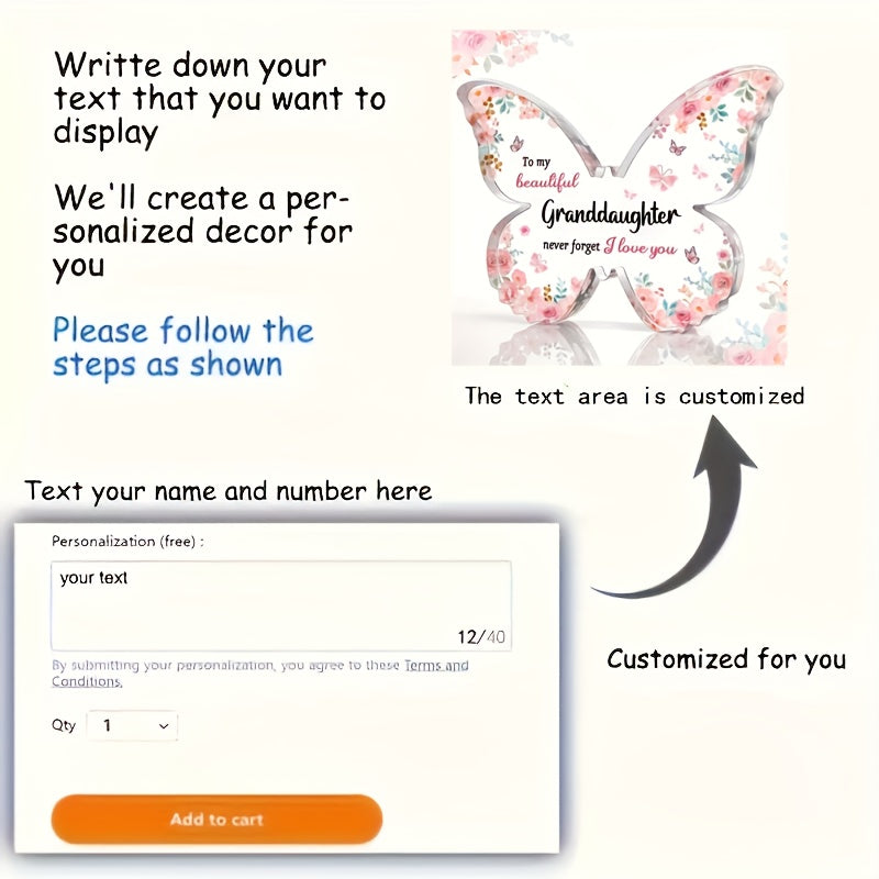 Engraved Granddaughter Memorial Plaque Acrylic Butterfly with Frame and Desk Decor