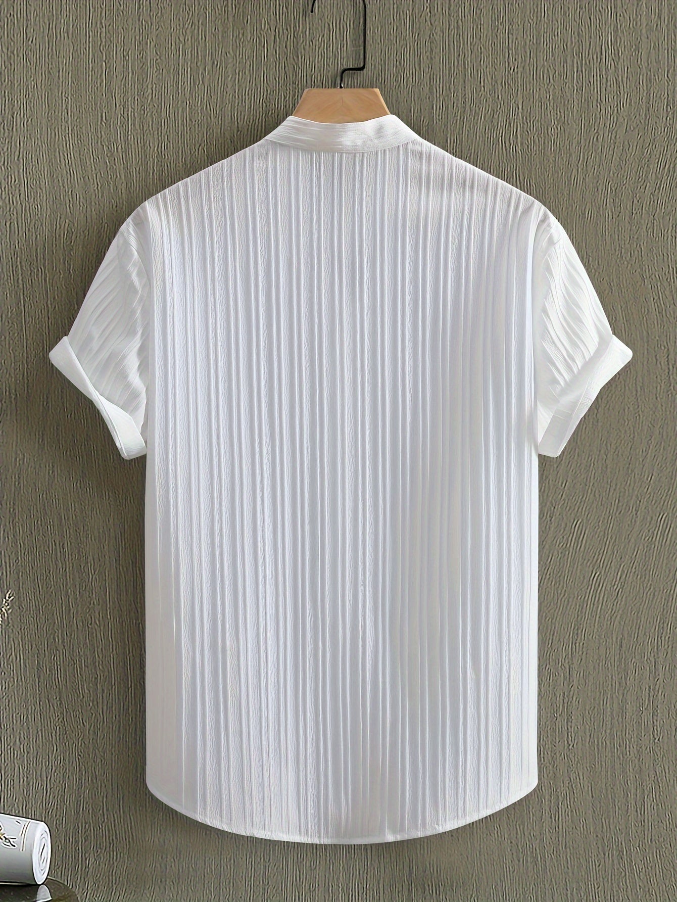 Men's Summer Casual Short Sleeve Shirt with Solid Color Stripes Breathable Polyester