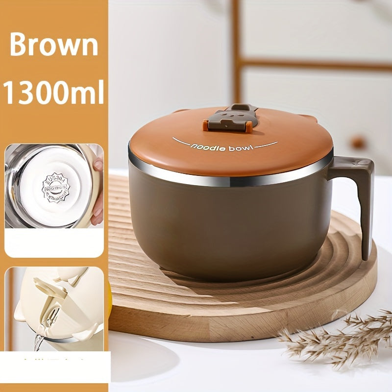 304 Stainless Steel Noodle Bowl with Lid Large Capacity Portable Tableware Anti-Scalding