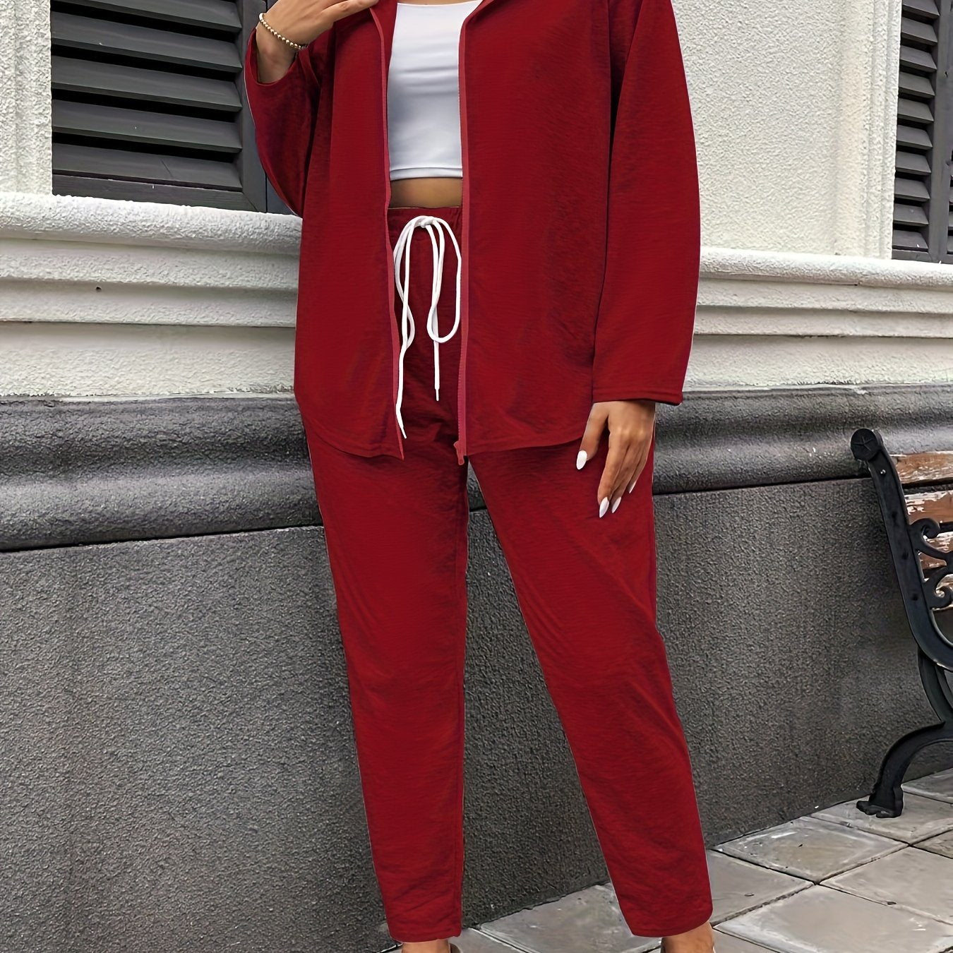 Women's Hooded Casual Suit Polyester Spandex Solid Color Zipper