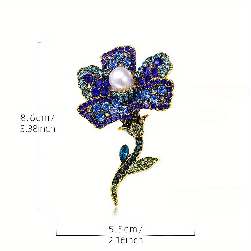 Women's Rose Brooch Pin with Rhinestones Faux Pearl and Tassel Stylish Floral Lapel Pin for Winter Jackets