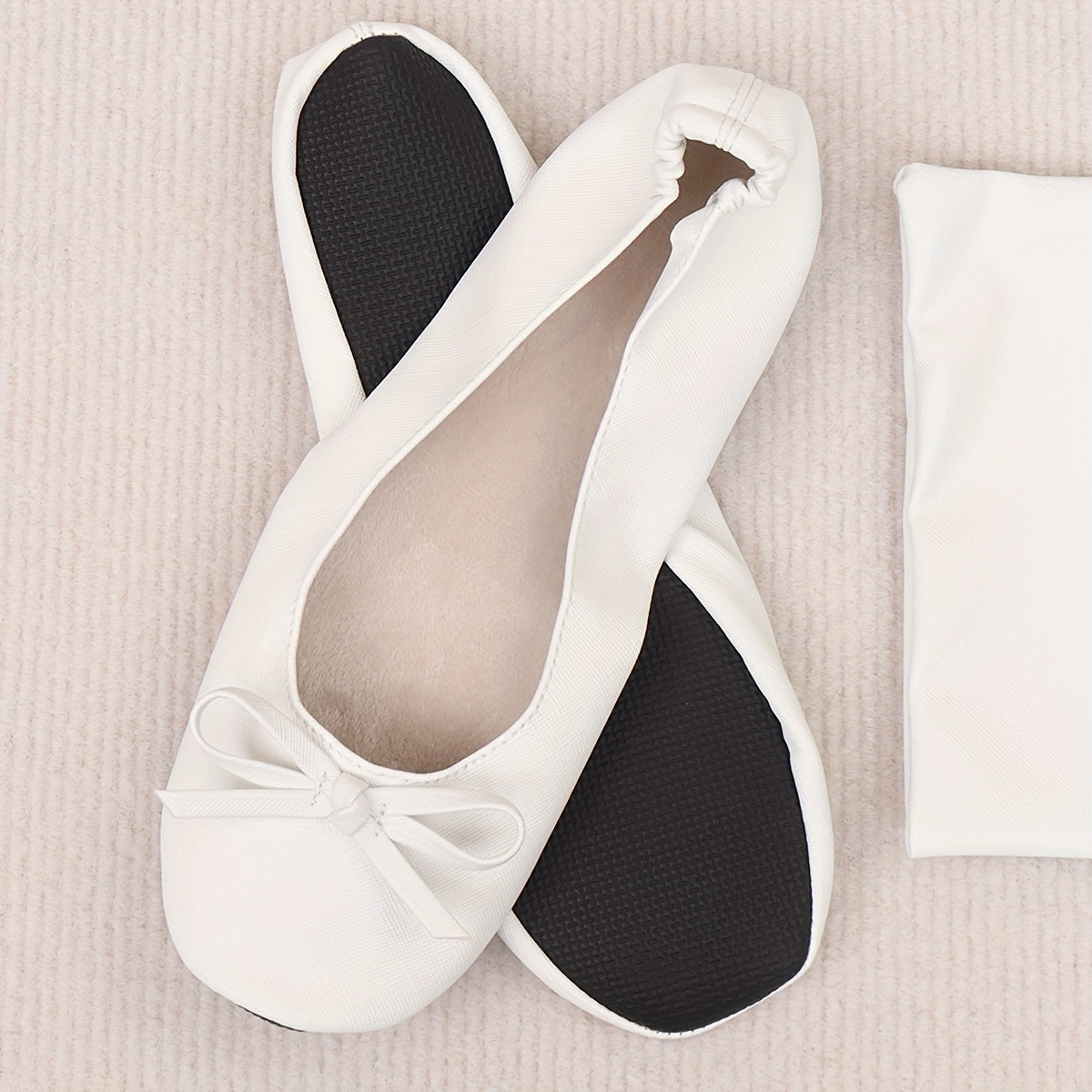 Women's Lightweight Foldable Dance Shoes with Bow, Slip-On PU Cover TPR Sole