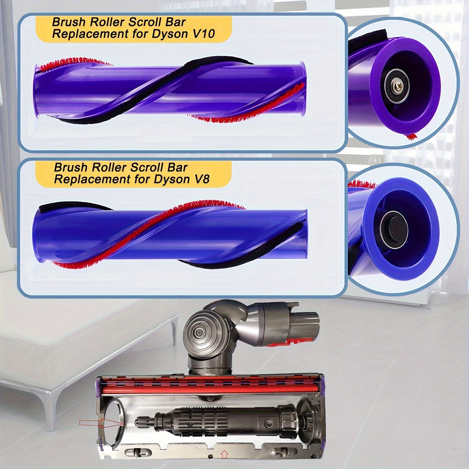 Replacement Roller Brush Bar for V10 Cordless Vacuum Cleaner 3 Prong Drive