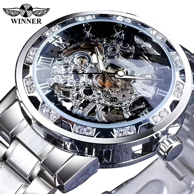Men's Mechanical Watch Luxury Business Hollow Dial Alloy Strap Waterproof 30m