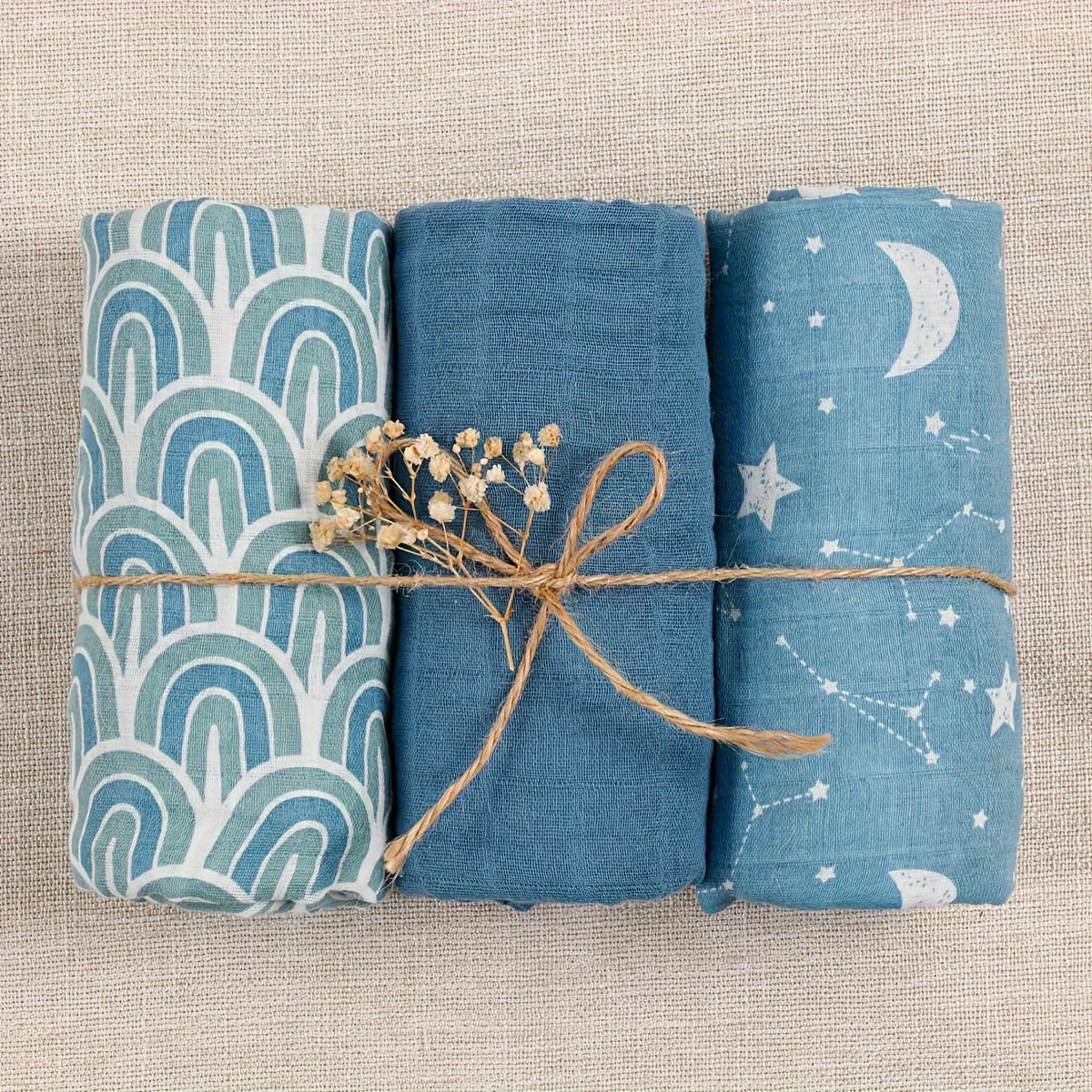 Set of 3 Muslin Cotton Blankets for Babies and Kids Soft and Breathable Multi-Use