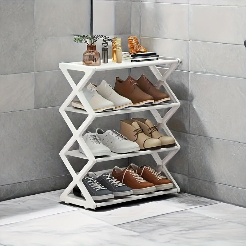 Black Metal Shoe Rack Stackable Floor Organizer for Living Room and Hallway