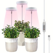 3pcs LED Grow Light Set with Auto Timer, Adjustable Height and Angle for Indoor Plants