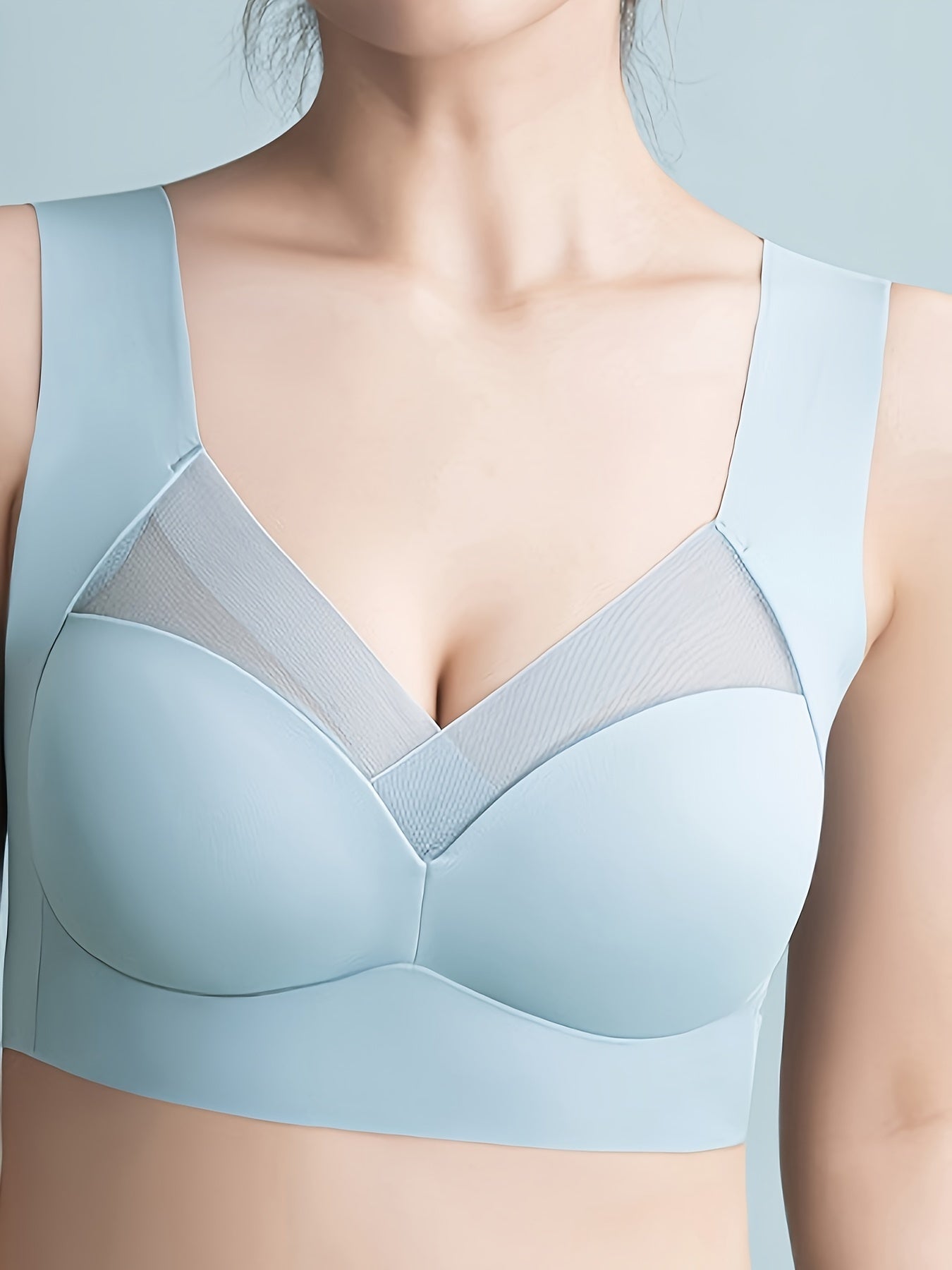 Women Seamless Sports Bras Nylon Blend High Support Breathable Mesh Black Blue Beige 3 Pack