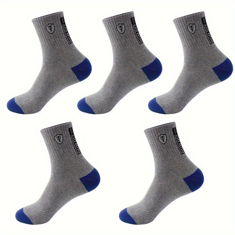 Men's Crew Socks 5 Pairs Breathable Soft Casual Knit Polyester Spandex Alphabet Pattern