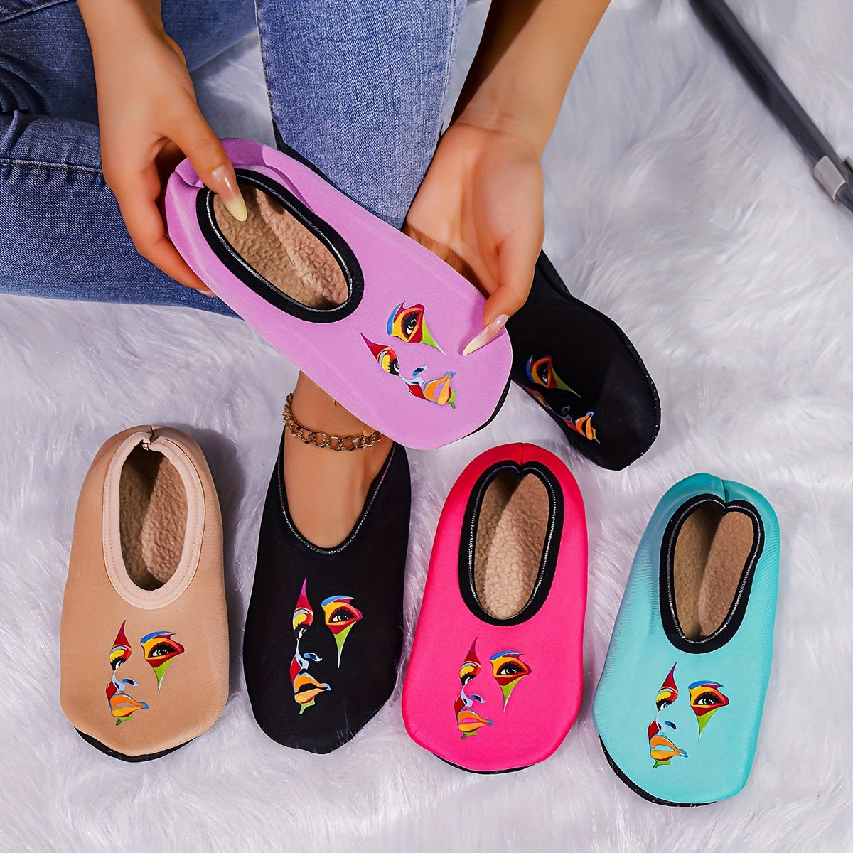 Women’s Slip-On Indoor House Shoes Black Cozy Non-Slip Slippers