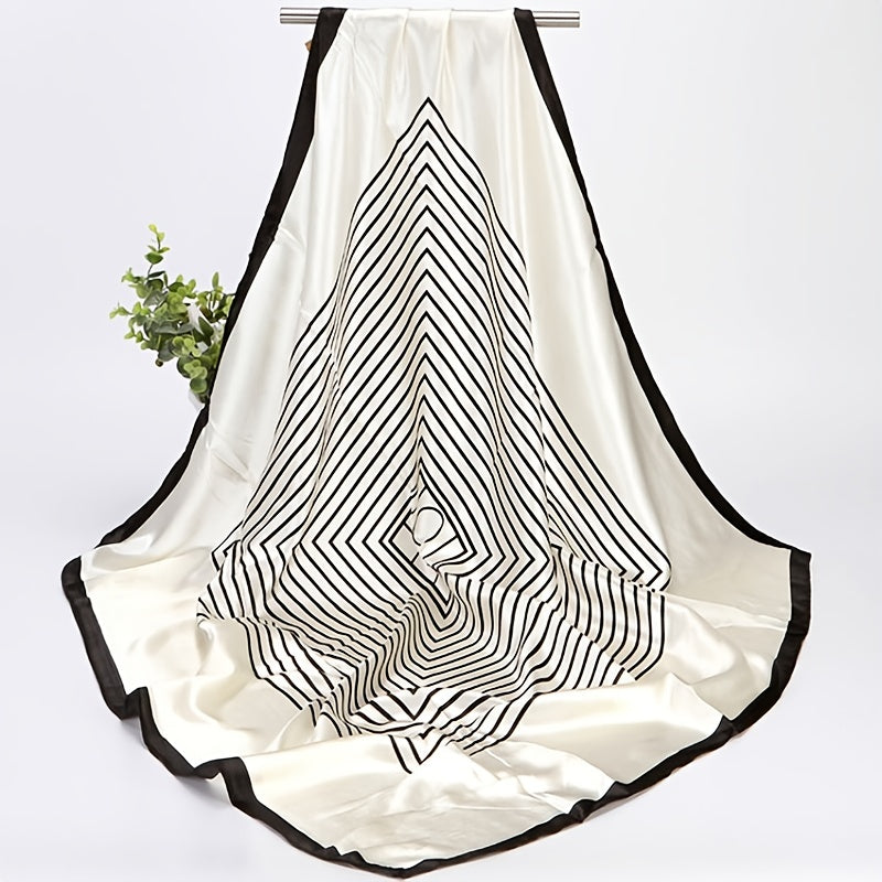 Fashionable Vintage Stripe Print Imitation Silk Square Scarf