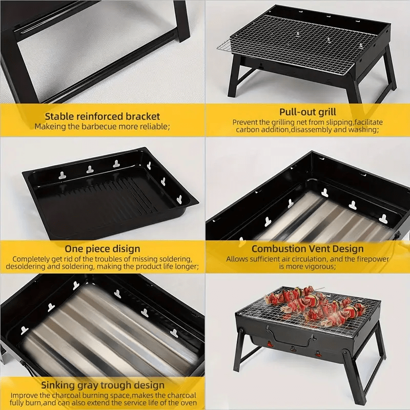 Portable foldable BBQ grill for camping picnics backyard outdoor cooking lightweight easy to store