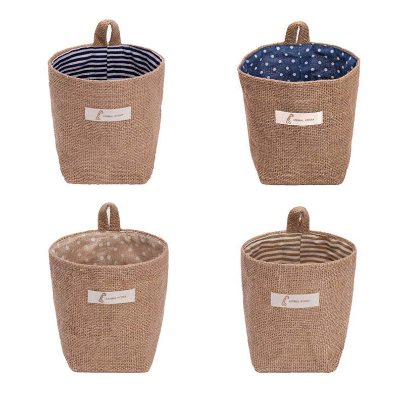 Rustic Wall Hanging Storage Bags Set of 4 Foldable Decorative 5.1x4.5 Inches
