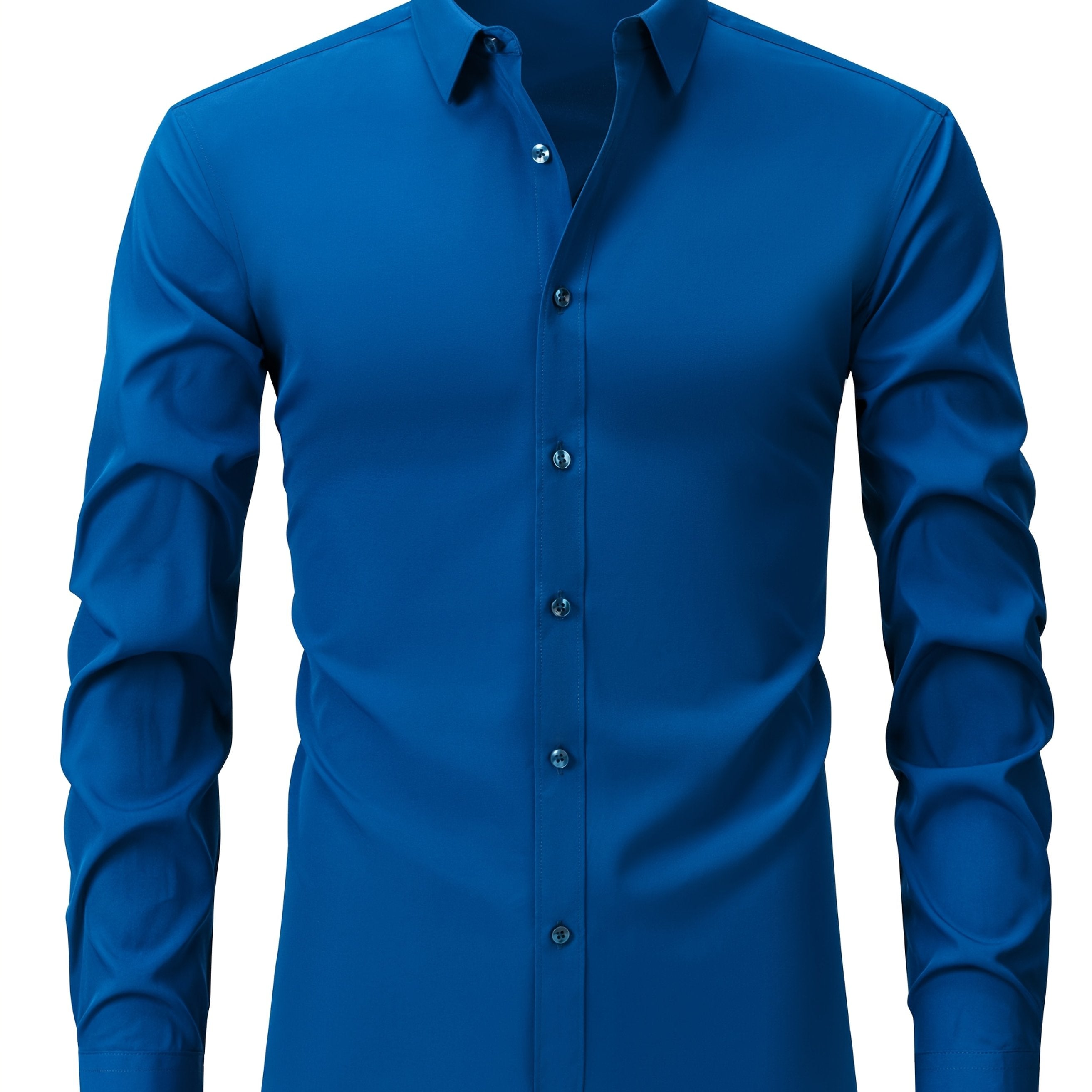 Men's Black Long Sleeve Shirt with Lapel Collar Polyester Stretch Regular Fit for Casual Business