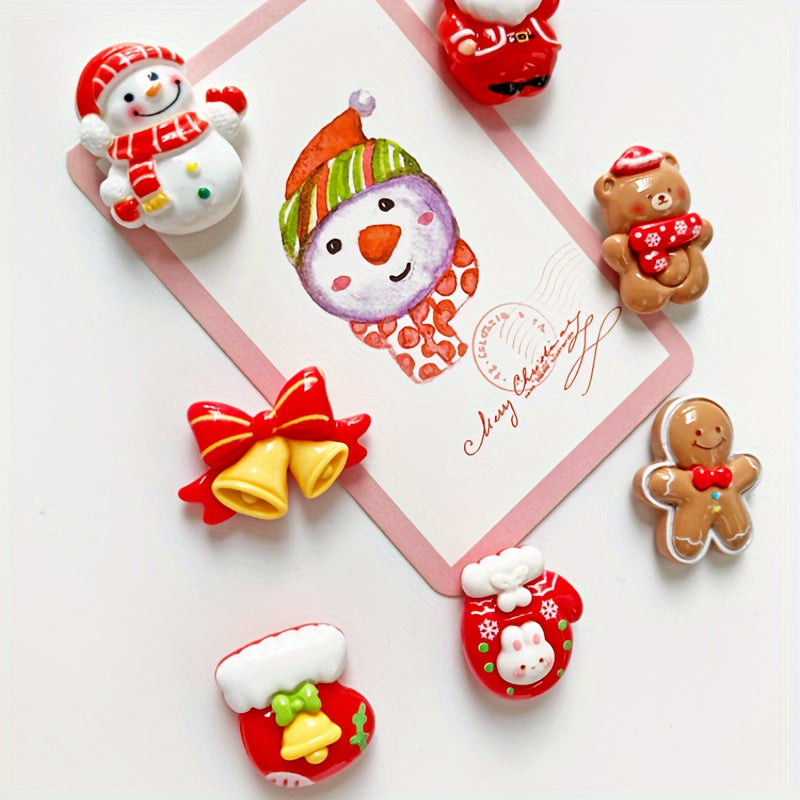 Set of 10 Christmas Refrigerator Magnets with Santa Snowman Tree Holiday Decor