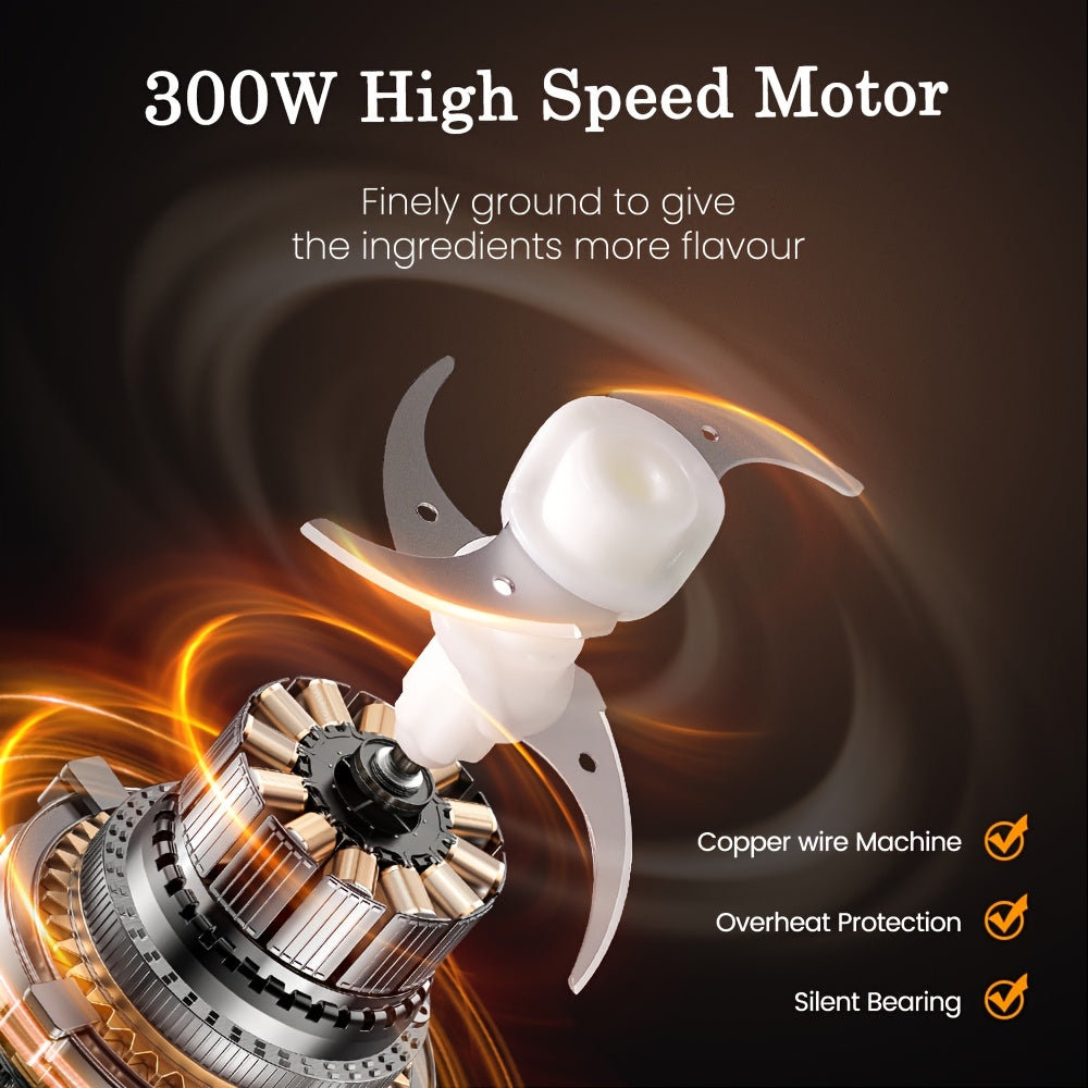 Electric Food Chopper and Processor 8-Cup 300W with 4 Blades 1.2L Glass Bowl