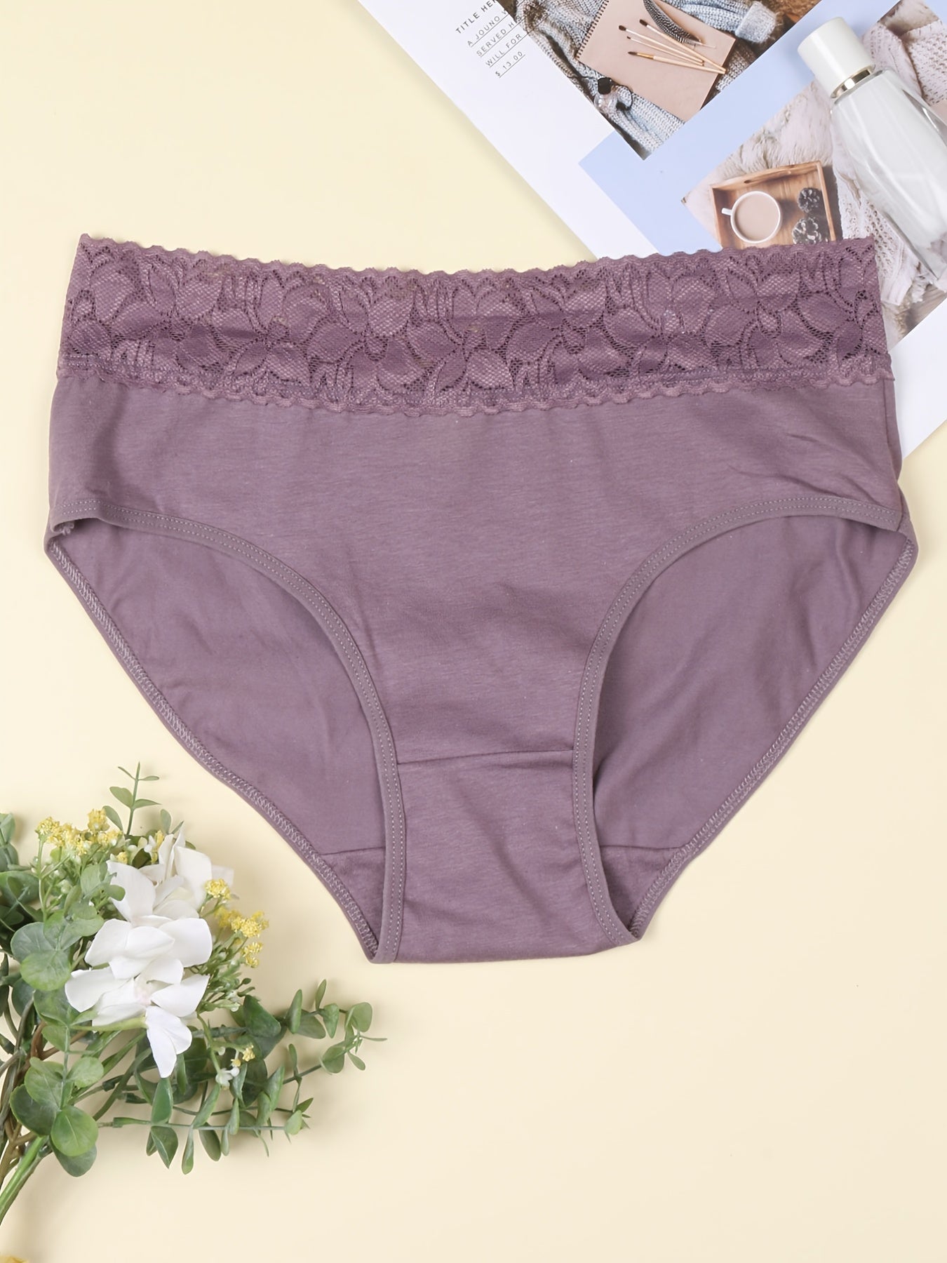 Women’s Lace Bikini Hipster Panties Pack of 6 Cotton Mid Rise Briefs Solid Color