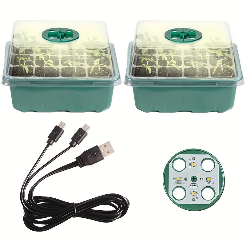 Juego de bandejas para plántulas con luz de crecimiento, humedad ajustable, 12-60 agujeros