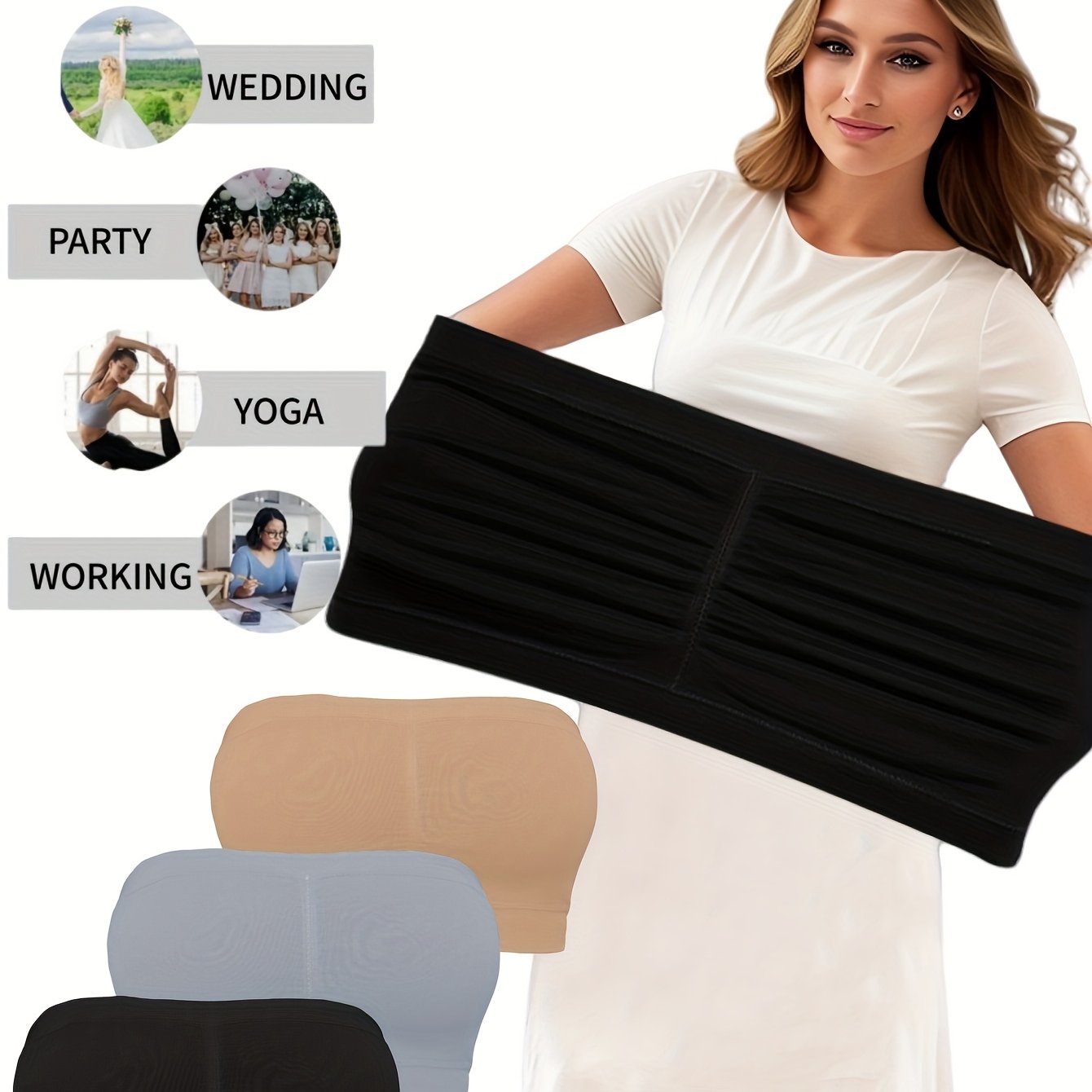 Women Seamless Sports Tube Tops Set Breathable Wireless No-Pad Yoga Casual