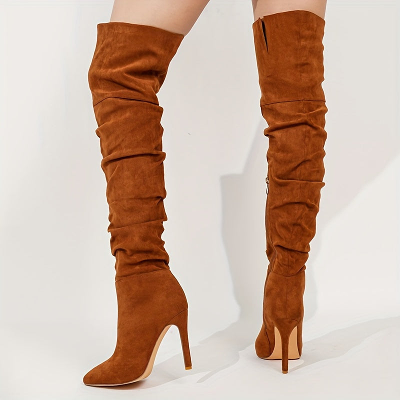 Women's Faux Leather Stiletto Heel Boots Pointed Toe Winter Black