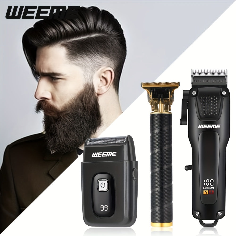 Набор для стрижки волос с USB-зарядкой 3-в-1 с ЖК-дисплеем индикатора заряда, точным триммером и бритвой для мужчин