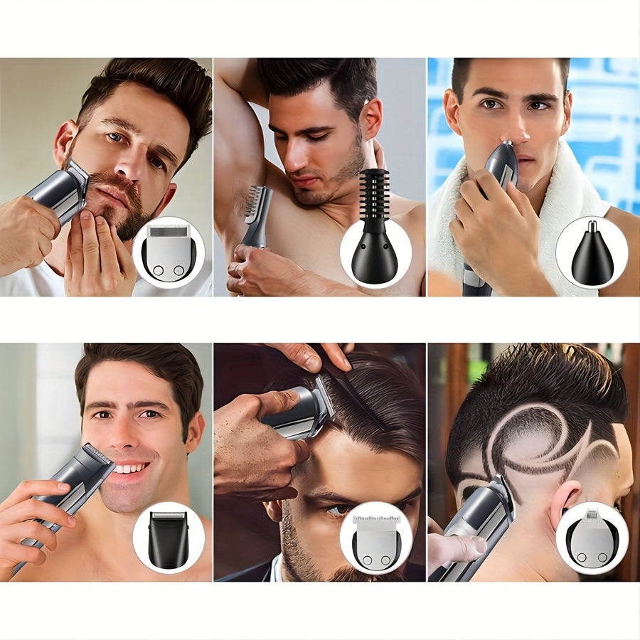 6-in-1 Hair and Beard Trimmer Set with LCD Display USB Rechargeable Body Grooming Kit