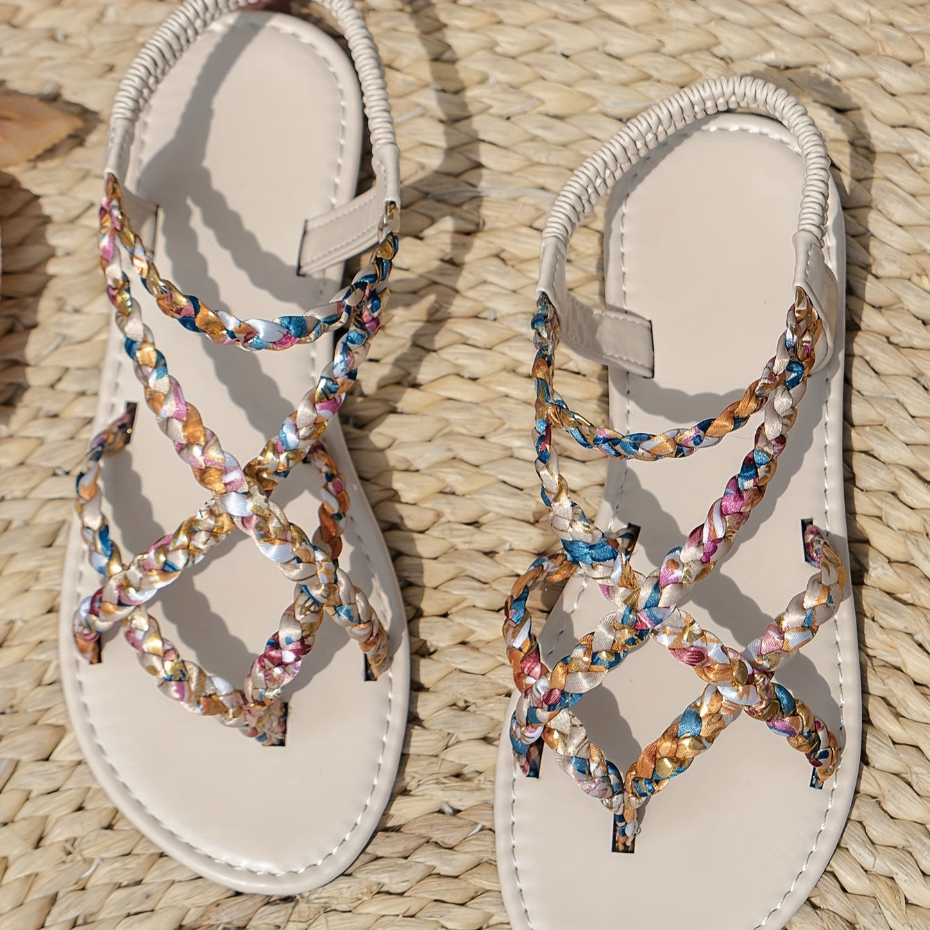 Women's Bohemian Floral Print Strappy Sandals Open-Toe Summer Beach Shoes