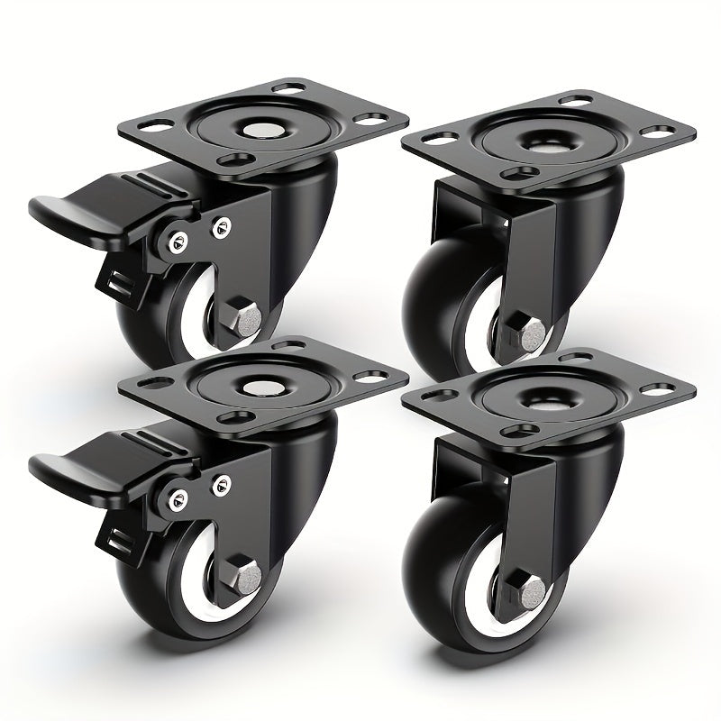 Set of 4 Heavy Duty Black Metal Caster Wheels 3.81 cm with Optional Brake for Furniture and Equipment