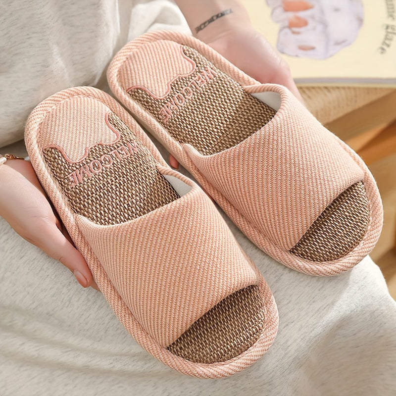 Unisex Linen Slip-On Slippers Breathable Non-Slip Indoor House Shoes
