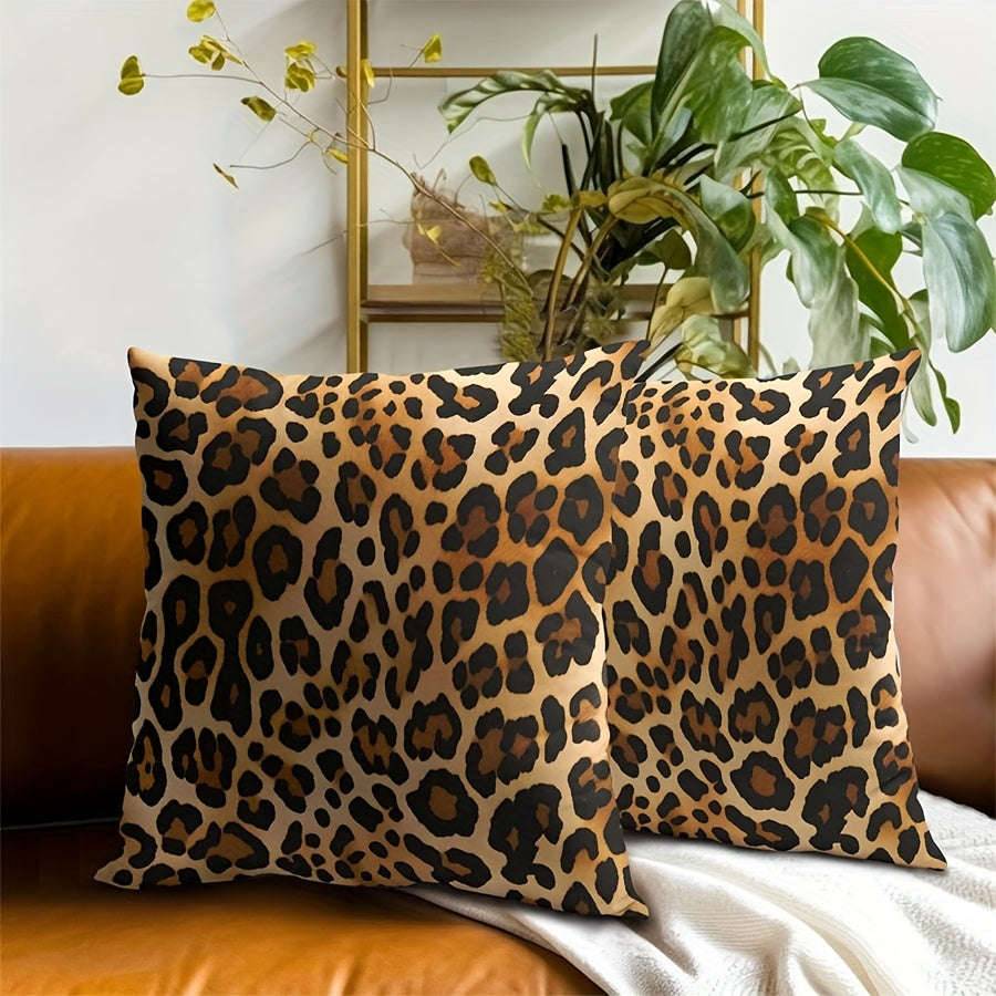 2 ta Leopard Print Throw Pillow Cover to'plami 16x16 dyuym Polyester Bardoshli