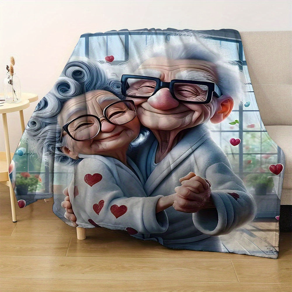 Elderly Dancing Grandparents Flannel Fleece Blanket Soft Hypoallergenic for Home Travel