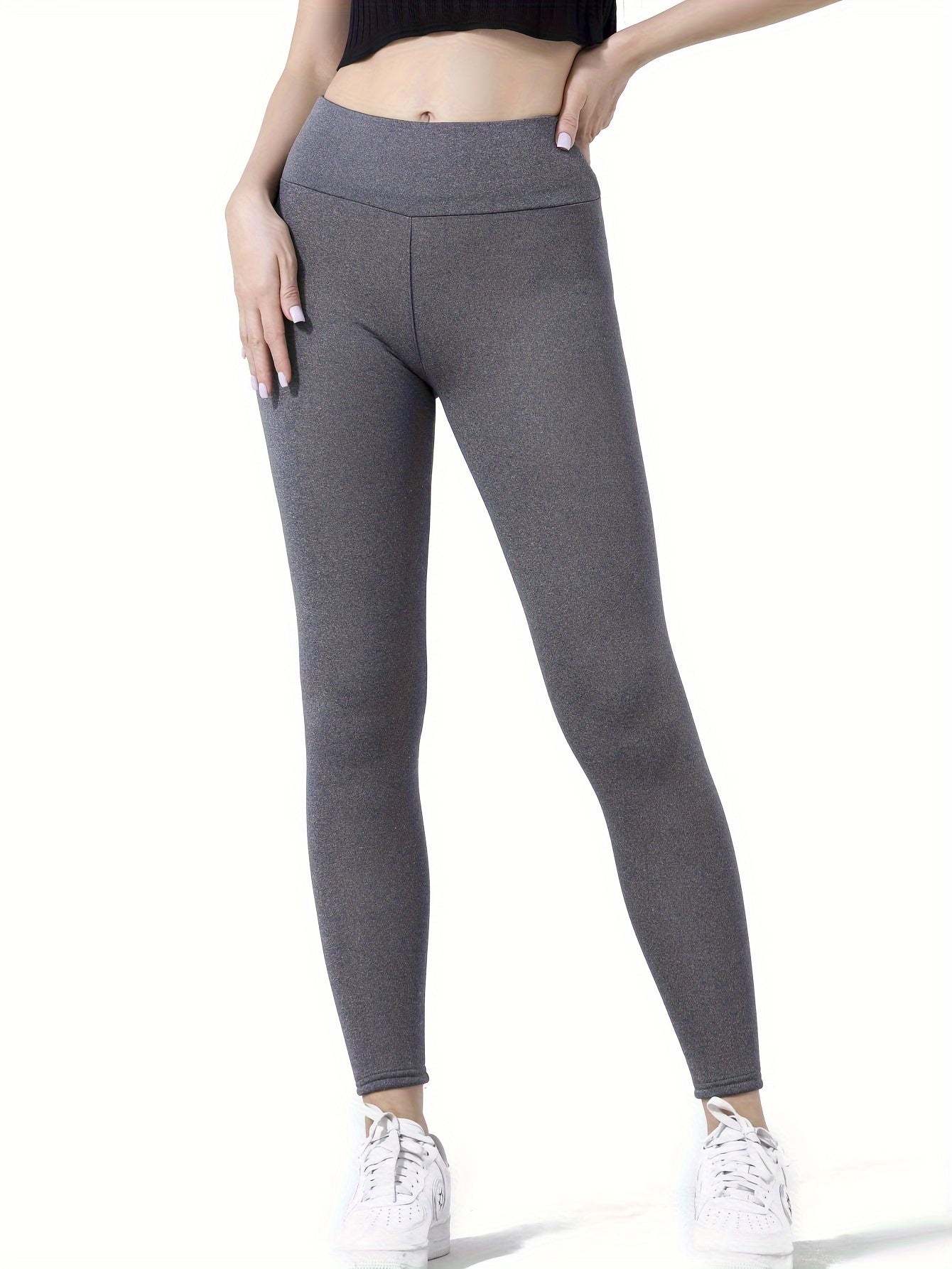 Women's High-Waist Plush-Lined Shaping Leggings Heather Gray for Fall Winter