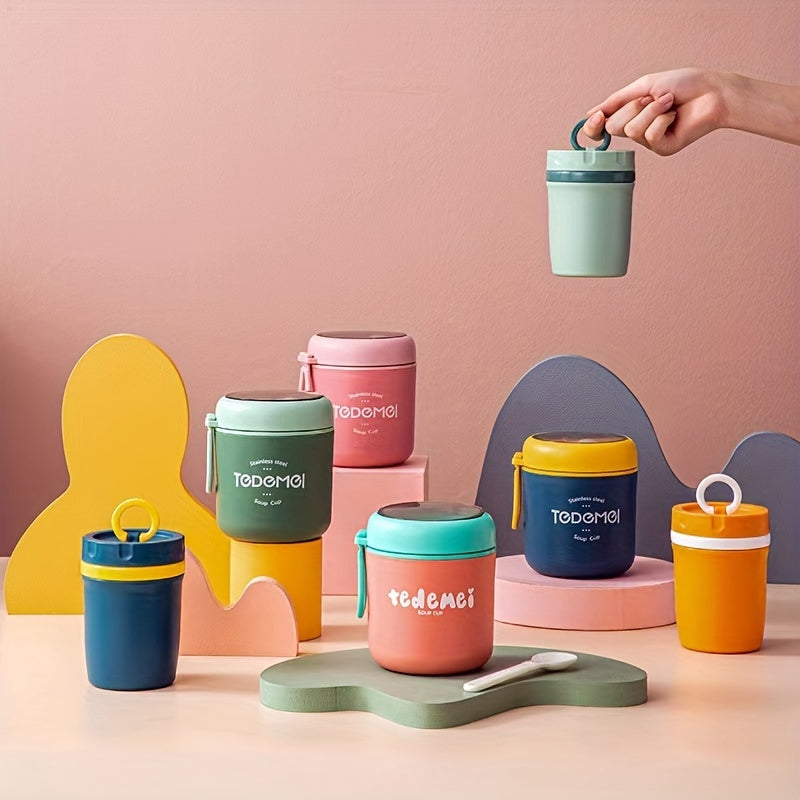 Stainless Steel 530ml Soup Cup with Leakproof Spoon Lid Portable Food Jar for Lunch