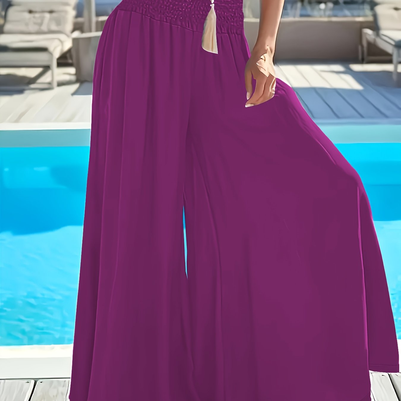 Plus Size Women's Wide Leg Pants Non-Stretch Solid Color High Waist