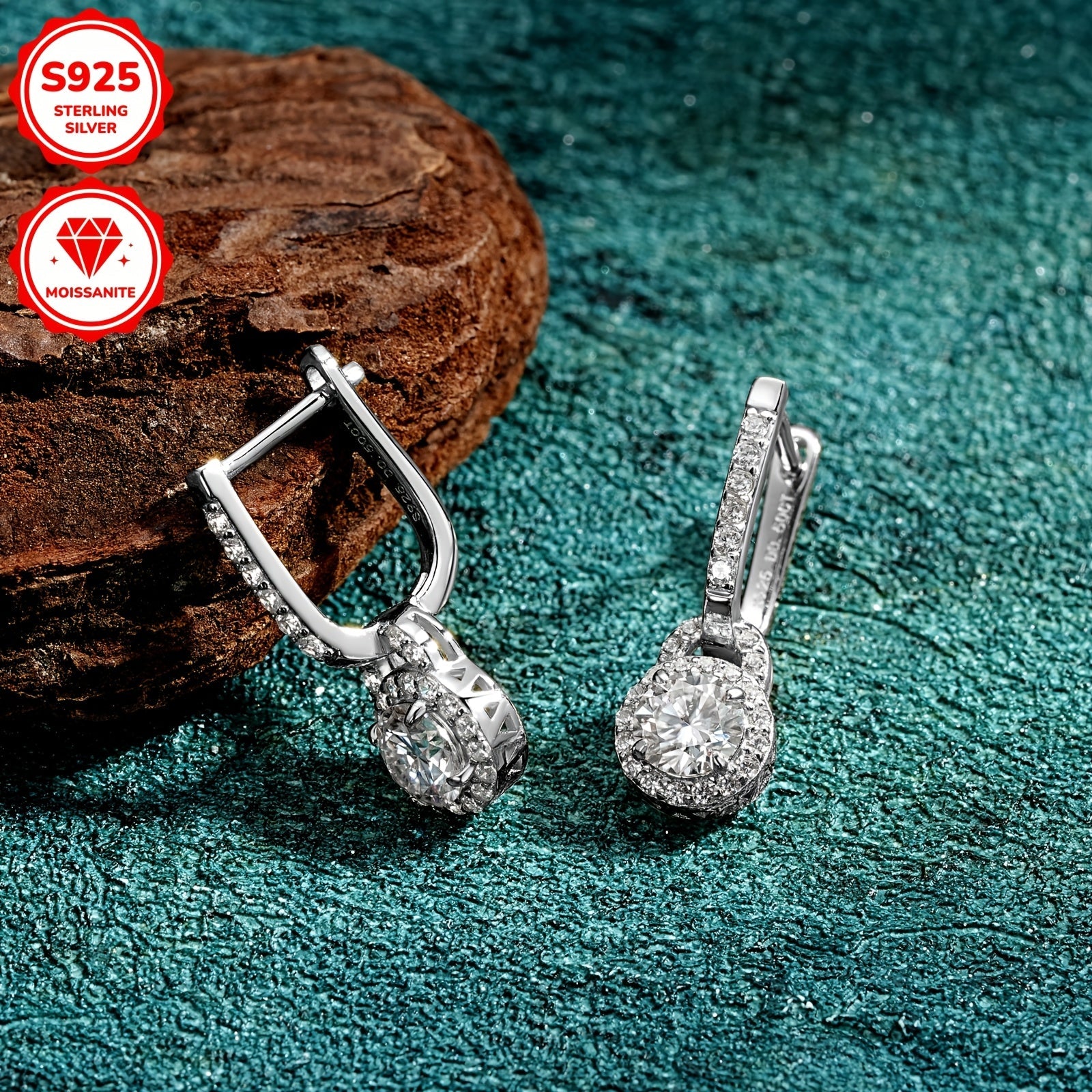 Sterling Silver Hoop Earrings with Moissanite Stones 5mm 0.5ct