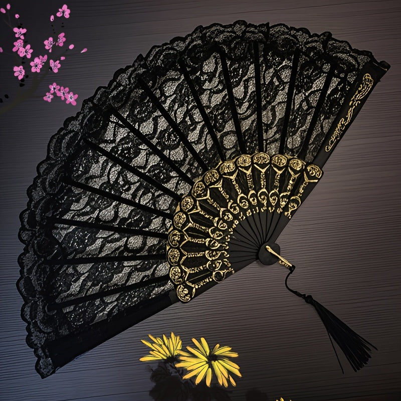 Vintage Style Elegant Lace Folding Hand Fan Portable Collapsible Accessory