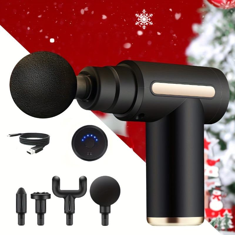 Pistola de masaje facial recargable USB de 6 velocidades con 4 accesorios, mini portátil para alivio corporal