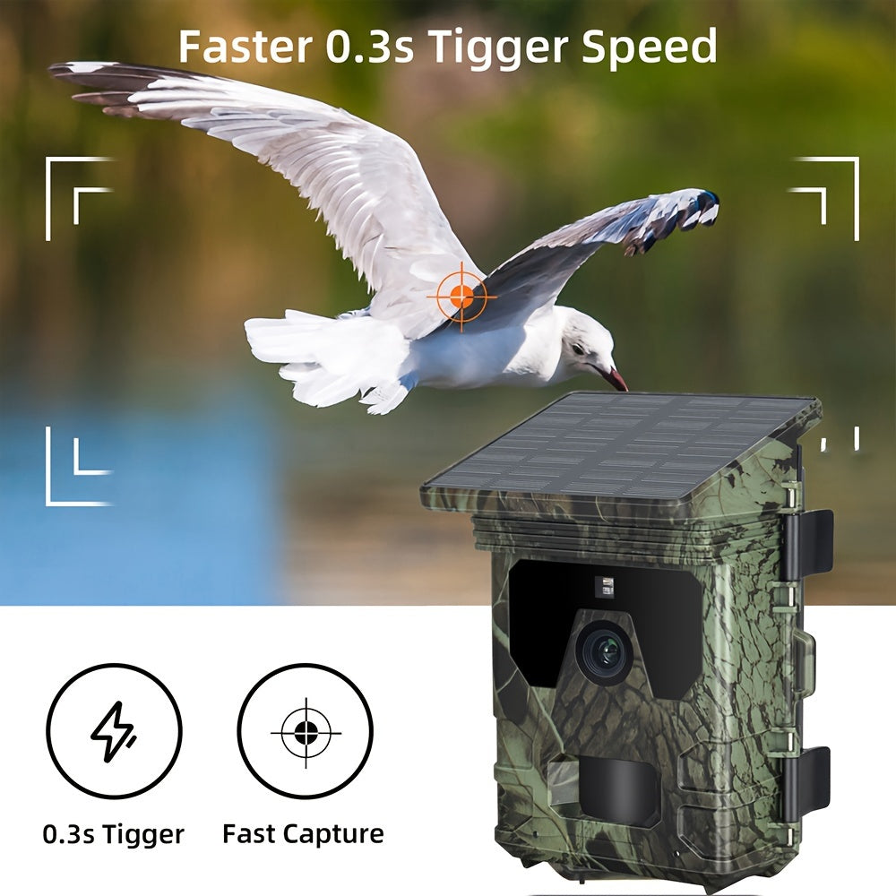 4K Wildlife Trail Camera Solar Powered 50MP IPX-5 Waterproof with Auto Focus