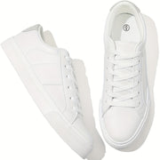 Women's Casual Shoes White Lightweight Low Top Lace-Up Rubber Toe Caps