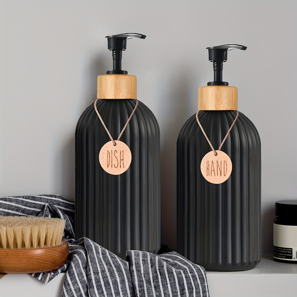 Black Kitchen Soap Dispenser Set with Tags for Countertop Storage