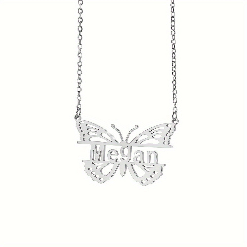 Personalized Butterfly Name Necklace 18K Gold Plated Stainless Steel Gift for Women