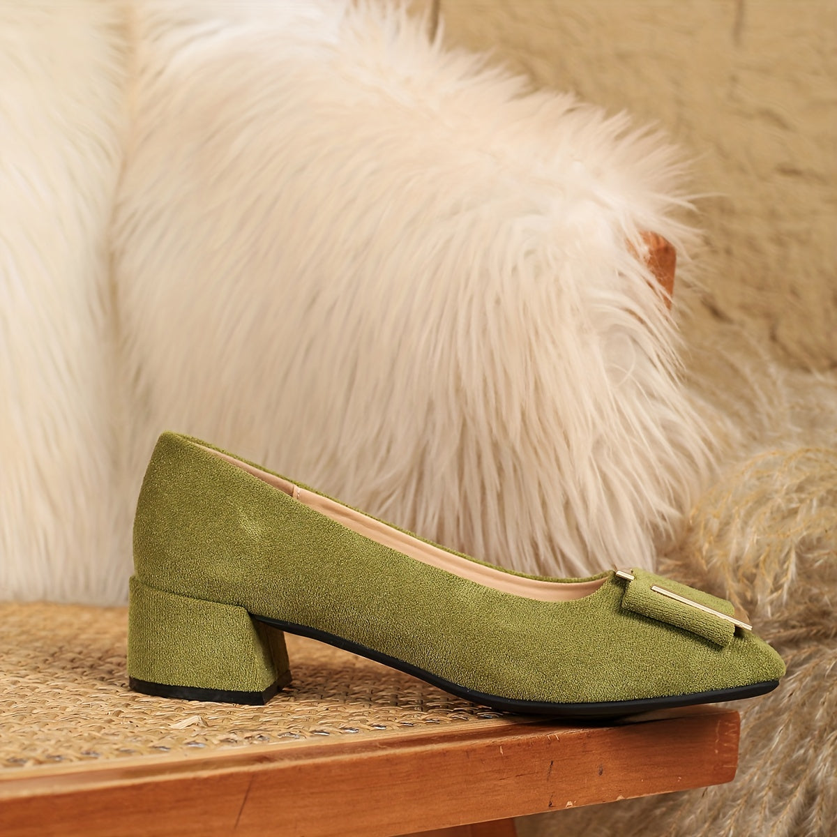 Women's Square Toe Shoes Casual Leather Shoes with Buckles