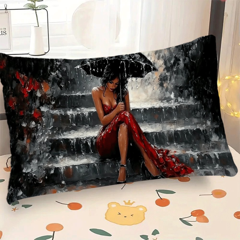 Stylish Red Dress Woman Pillowcase 50.8x30.48cm for Home Decor and Sofa