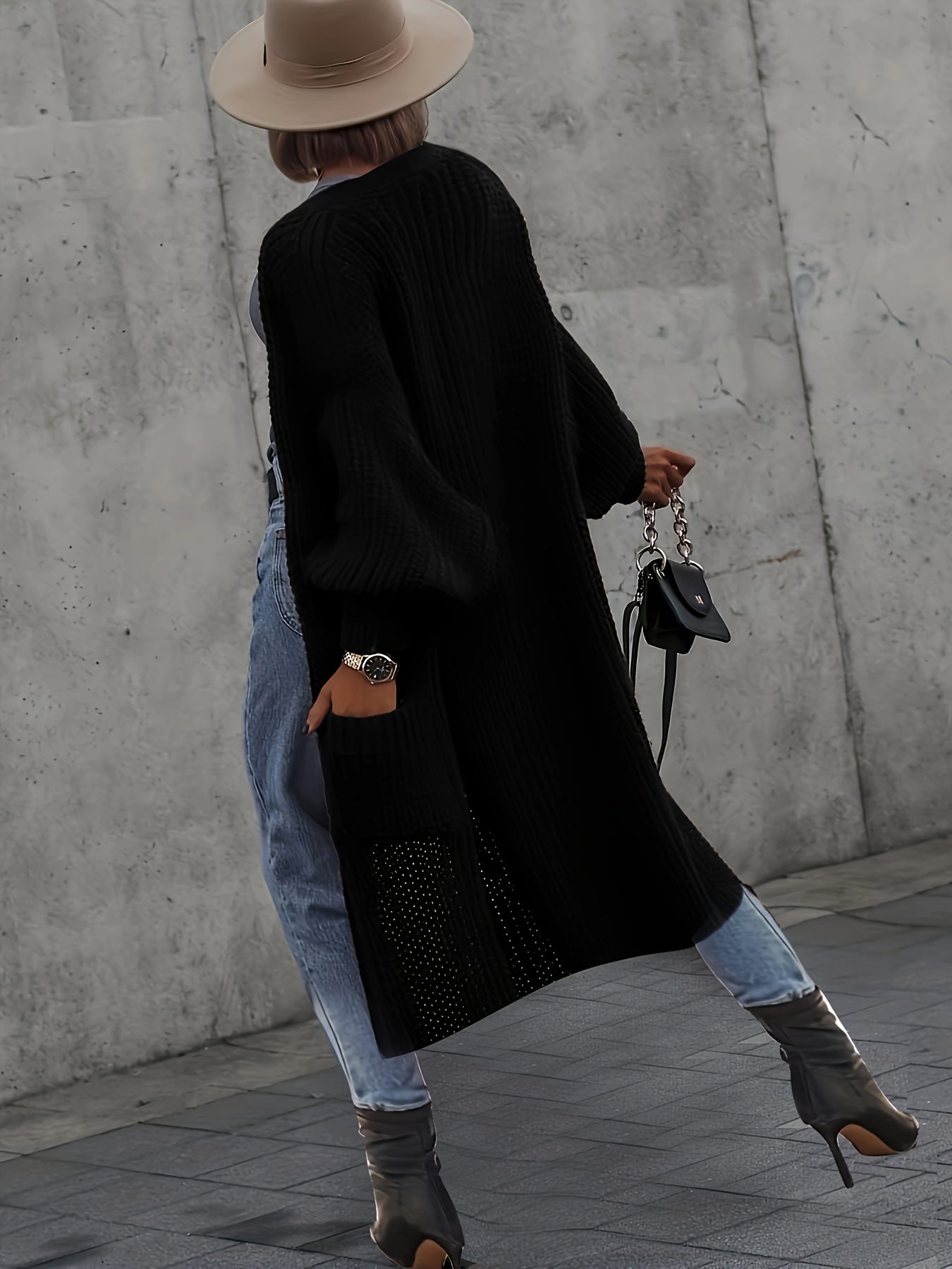 Plus Size Women's Open Front Cardigan Long Sleeve Pockets Fall Winter Fashion