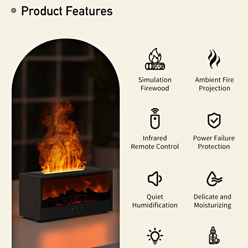 3-in-1 Electric Fireplace Humidifier Diffuser with LED Lights and Remote